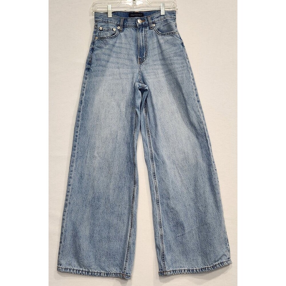 Aeropostale Super Wide Leg High Rise Jeans Light Wash Baggy Size 2 Denim Pants